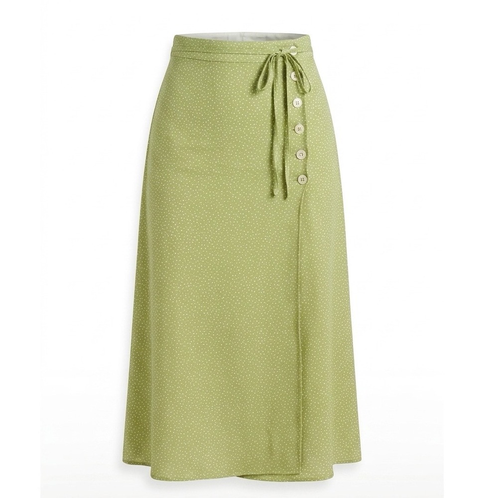 Rouje Paris Gloria‎ Midi Wrap Skirt Green White Polka Dot Size 34 EU US 2 Pastel
